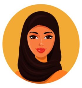 About Target group 9 Beautiful young happy Muslim woman in hijab vector flat icon avatar.